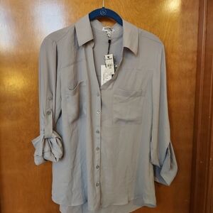 Express Portofino Slim Fit Shirt in Light Gray